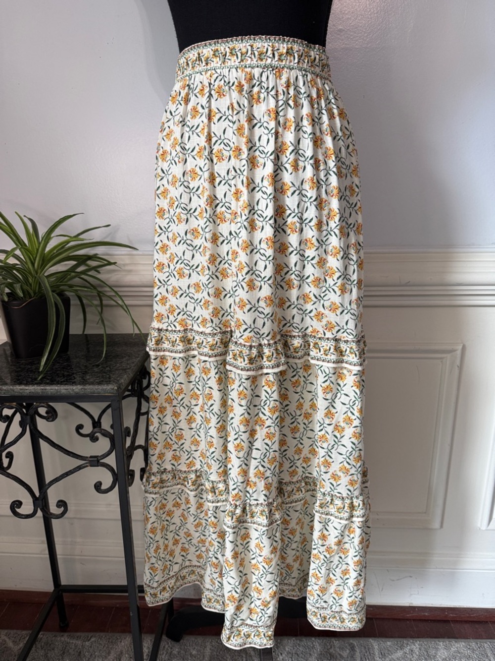 Max Studio White Maxi Skirt with Yellow Floral Print